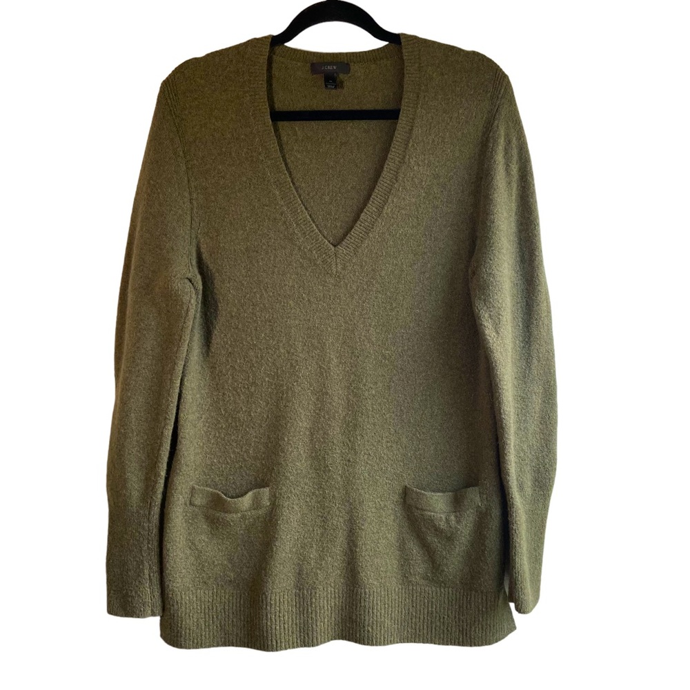 J. Crew Women's V-Neck Front Pocket Tunic Sweater Merino Wool Alpaca Blend Med